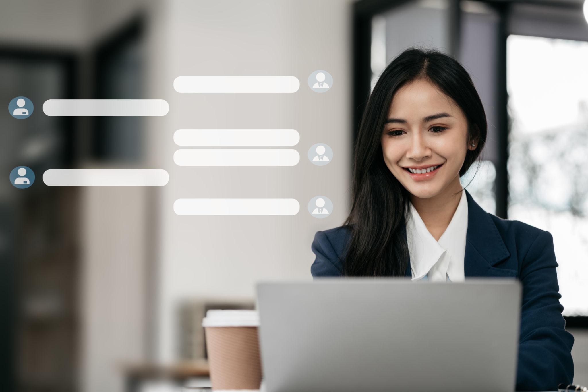 Happy customer using AI chatbot